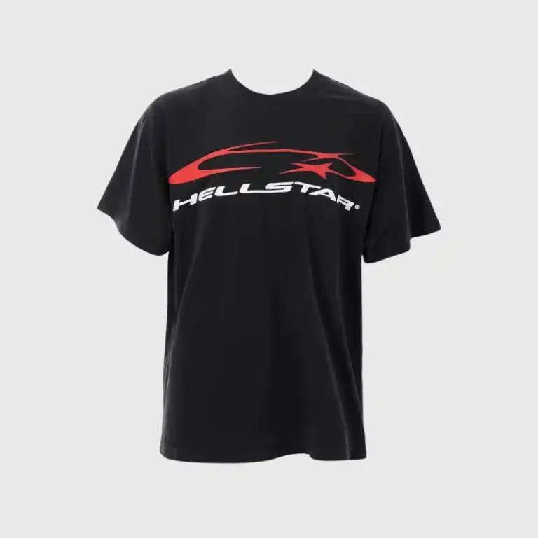 Hellstar Horizontal T-Shirt black vintage washed cotton with bold red horizontal graphic screen print, relaxed fit