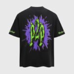 Black Hellstar Horror Book T-shirt back showing a vibrant purple and green graphic with the P.2. PARADISE logo design.