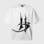 White Hellstar HS logo graphic t-shirt made from premium soft-touch cotton for a comfortable streetwear fit.