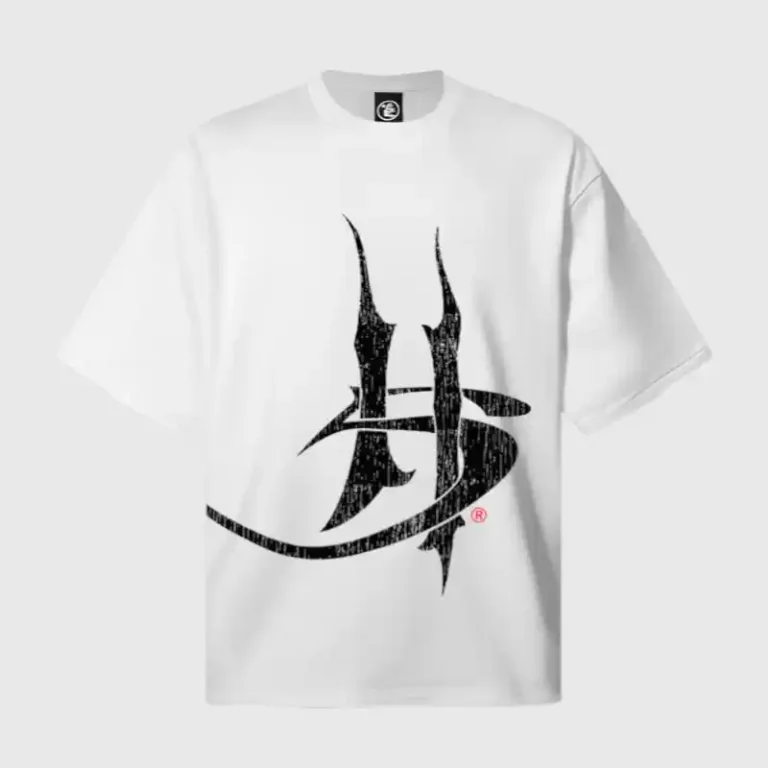 White Hellstar HS logo graphic t-shirt made from premium soft-touch cotton for a comfortable streetwear fit.