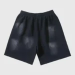 Premium black Hellstar Hstar shorts featuring a subtle distressed or faded graphic design for a streetwear look.