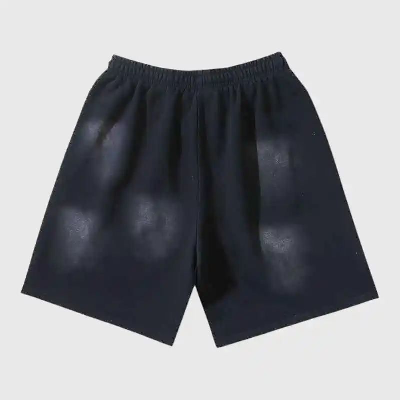 Premium black Hellstar Hstar shorts featuring a subtle distressed or faded graphic design for a streetwear look.