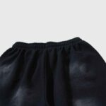 Black vintage Hellstar Hstar shorts with an elastic drawstring waistband and premium fleece cotton-polyester fabric.