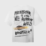 Back view of the vintage-washed white Hellstar WrestleMania Hulk Hogan graphic t-shirt with screen-printed text.