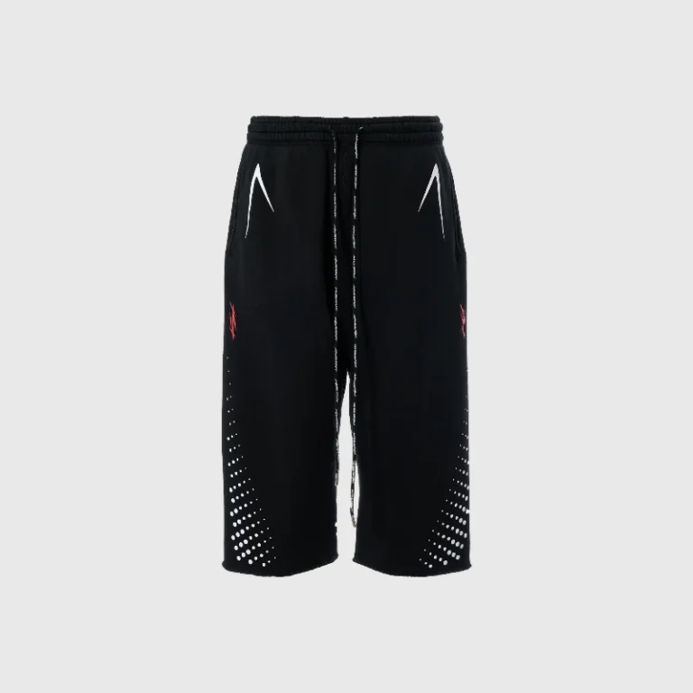 Black Hellstar Hype Flight 3/4 shorts featuring technical fabric, a comfortable drawstring waist, and graphic detailing.
