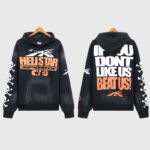 Hellstar If You Don't Like Us Beat Us hoodie displayed from the front and back with skull print and logo graphics.