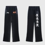 Black Hellstar If You Don't Like Us Beat Us sweatpants with front logos and back skull graphics for a streetwear look.