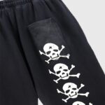 Black Hellstar sweatpants featuring a white skull and crossbones graphic print from the If You Don't Like Us collection.