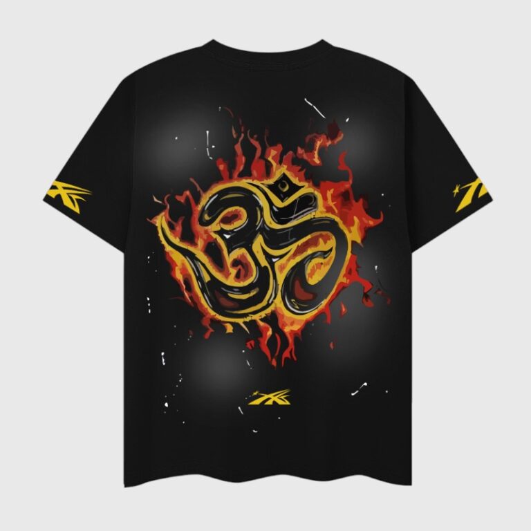 Hellstar Inner Peace black T-shirt featuring a flaming spiritual graphic design on comfortable cotton fabric.
