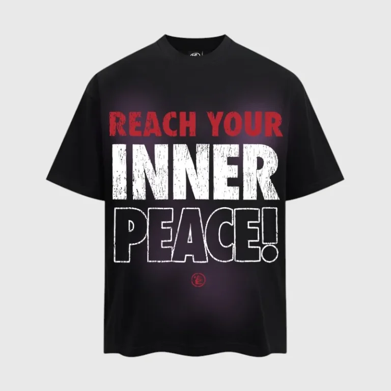 Black Hellstar Inner Peace T-shirt featuring a bold graphic print that says Reach Your Inner Peace on the front