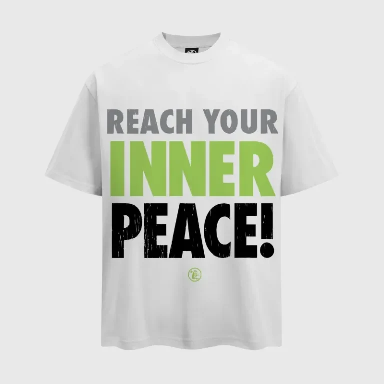 White Hellstar Inner Peace graphic t-shirt featuring a bold statement text design made from 100% premium cotton fabric