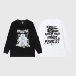 Hellstar Inner Peace graphic long sleeve tee in black and white with skeleton and inspirational text design.