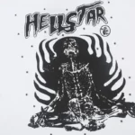 Hellstar Inner Peace graphic tee featuring a meditating skeleton design in black and white streetwear style.