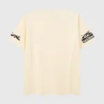 Hellstar INS Hip Hop vintage beige T-shirt with premium cotton fabric and graphic screen print design on the sleeves.