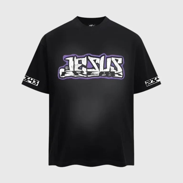 The Hellstar Jesus Freak black graphic T-shirt featuring bold street-style typography on 100% premium cotton fabric.