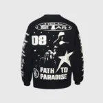 Black Hellstar Jesus sweatshirt featuring Path to Paradise graphic print and signature aesthetic streetwear design