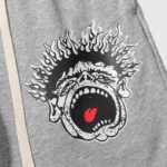 Close up view of the Hellstar Jupitar graphic printed on grey cotton terry shorts with drawstring detail.