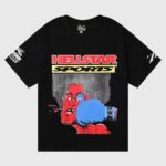 Hellstar Knock Out T-Shirt Black featuring vintage washed 100% cotton graphic of a red boxer being punched by a blue glove