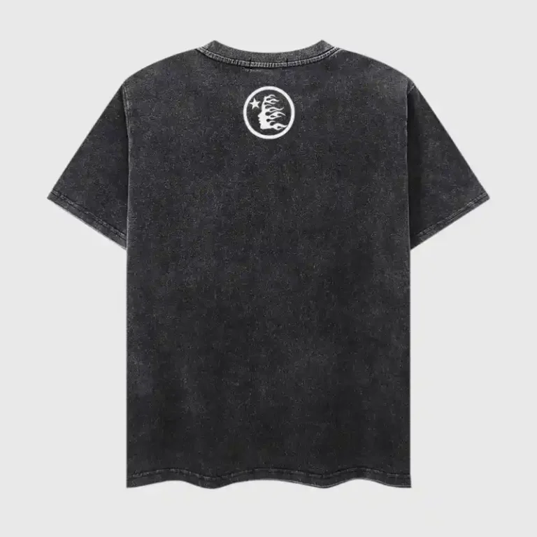 Black Hellstar Las Vegas T-shirt featuring a unique graphic logo print on the back center of the washed cotton shirt.