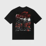 Back view of the black Hellstar Lens of Honesty T-shirt featuring a stylized graphic print with an eye and text.