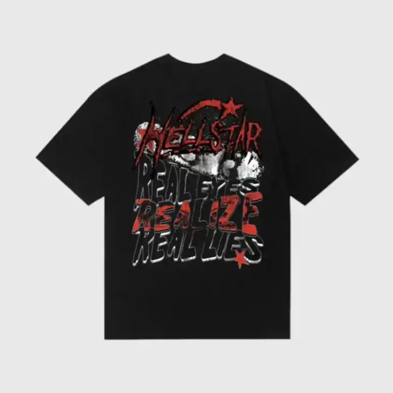 Back view of the black Hellstar Lens of Honesty T-shirt featuring a stylized graphic print with an eye and text.