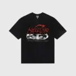 The black Hellstar Lens of Honesty T-shirt featuring a unique graphic of an eye peering through a lens.
