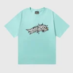 Hellstar light blue t-shirt featuring a unique distressed crack print graphic on soft cotton fabric for a streetwear look