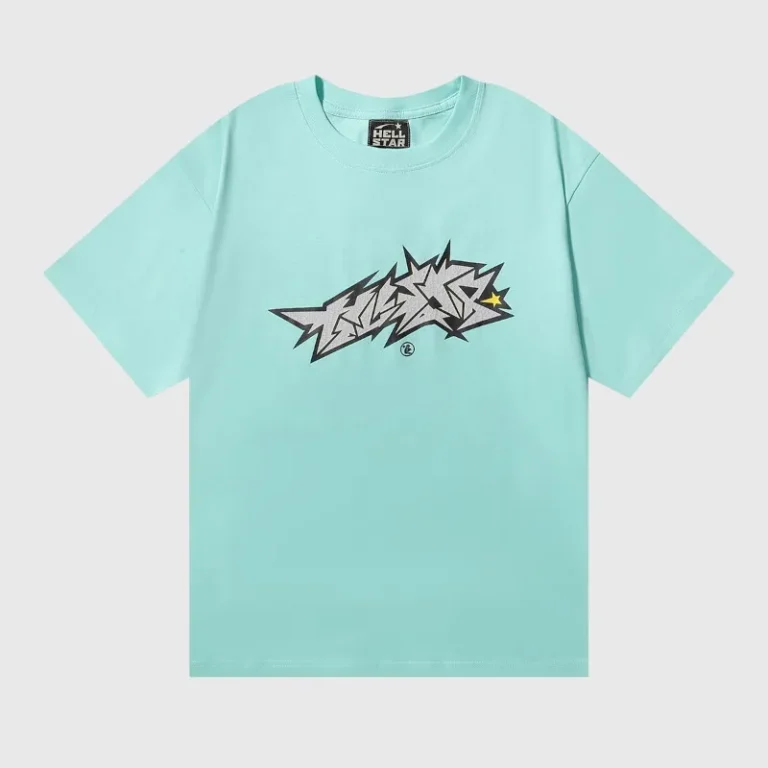Hellstar light blue t-shirt featuring a unique distressed crack print graphic on soft cotton fabric for a streetwear look