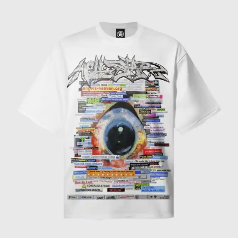 Hellstar Links T Shirt Eye Graphic Front White Hellstar Links T-shirt featuring a unique graphic print with a central eye design and vintage streetwear style.