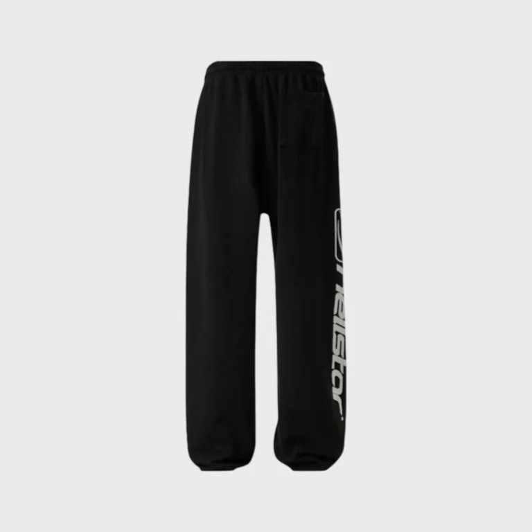 Hellstar Marathon black sweatpants featuring signature logo graphics and a relaxed athletic fit made of plush fleece.