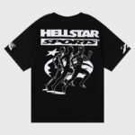 Hellstar Marathon T-Shirt black back graphic showing retro "HELLSTAR SPORTS" logo with three running figures in white print