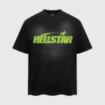 Front view of the black Hellstar Marble Classic T-shirt featuring a green logo graphic on soft premium cotton fabric.
