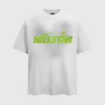 A crisp white Hellstar Marble Classic T-shirt featuring a distinctive green distressed logo graphic on the chest.