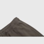 Close-up view of the elastic waistband and drawstring detail on the grey Hellstar Mirror Faced sweatpants garment.