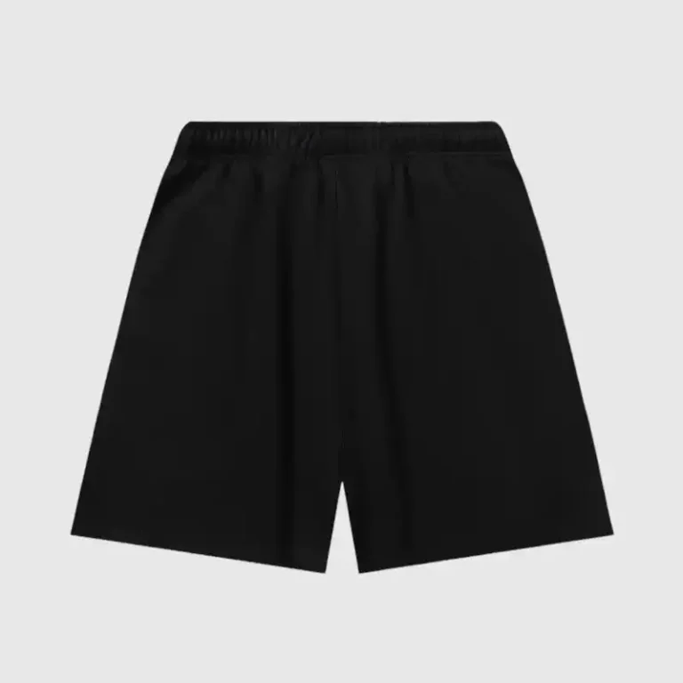 Back view of the Hellstar No Guts No Glory black shorts featuring a premium vintage washed cotton fabric.