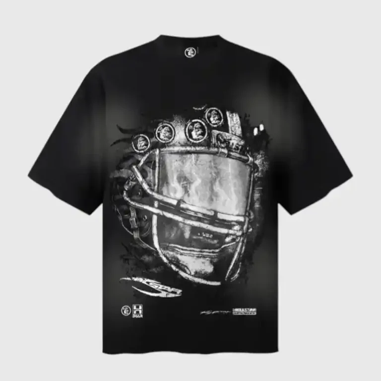 Hellstar No Guts No Glory Helmet T-Shirt in black featuring a premium screen printed racing helmet graphic design