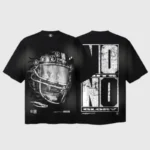 Hellstar No Guts No Glory racing helmet graphic t-shirt in black with a premium cotton design for streetwear style.