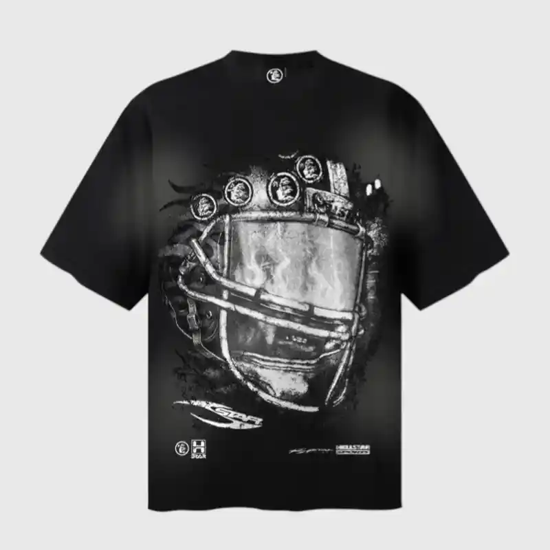 Hellstar No Guts No Glory Helmet T Shirt Hellstar No Guts No Glory Helmet T-Shirt in black featuring a premium screen printed racing helmet graphic design