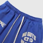 Hellstar No Guts No Glory royal blue shorts featuring a premium elastic waistband with adjustable drawstrings.