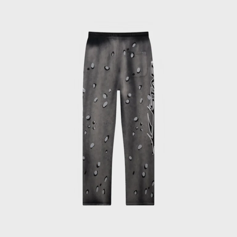 Hellstar No Guts No Glory sweatpants in grey featuring a vintage washed fleece fabric and streetwear graphic design.