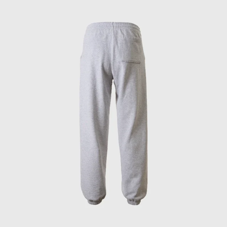 Back view of the Hellstar No Guts No Glory grey sweatpants, featuring premium heavyweight fleece and back pocket detail.