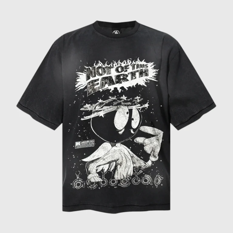 Black Hellstar Not Of This Earth graphic t-shirt in a premium heavyweight cotton with a relaxed streetwear fit.