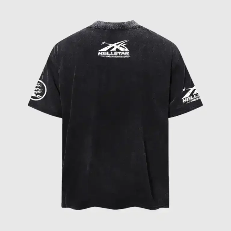 Back view of the Hellstar NY Jesus black unisex cotton graphic T-shirt with a vintage washed effect and print.