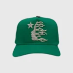 A green Hellstar OG logo cap featuring premium rhinestone embellishment and a classic structured design.