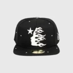 Black Hellstar 59Fifty fitted hat featuring an OG logo embroidered with sparkling rhinestone embellishments.