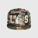 A stylish camouflage Hellstar OG fitted hat featuring premium embroidered patch details for a rugged streetwear look.
