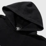 Black Hellstar OHM Hoodie with vintage washed fleece fabric and a premium graphic screen print on the collar.