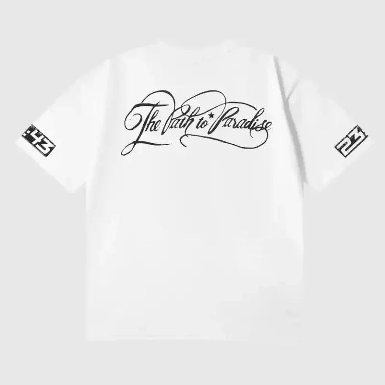 Back view of the white Hellstar P2P T-Shirt featuring black screen print graphics and a vintage washed cotton design.