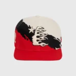 Hellstar Paintbrush Snapback Hat in black and red, featuring a unique graphic design and an adjustable closure.