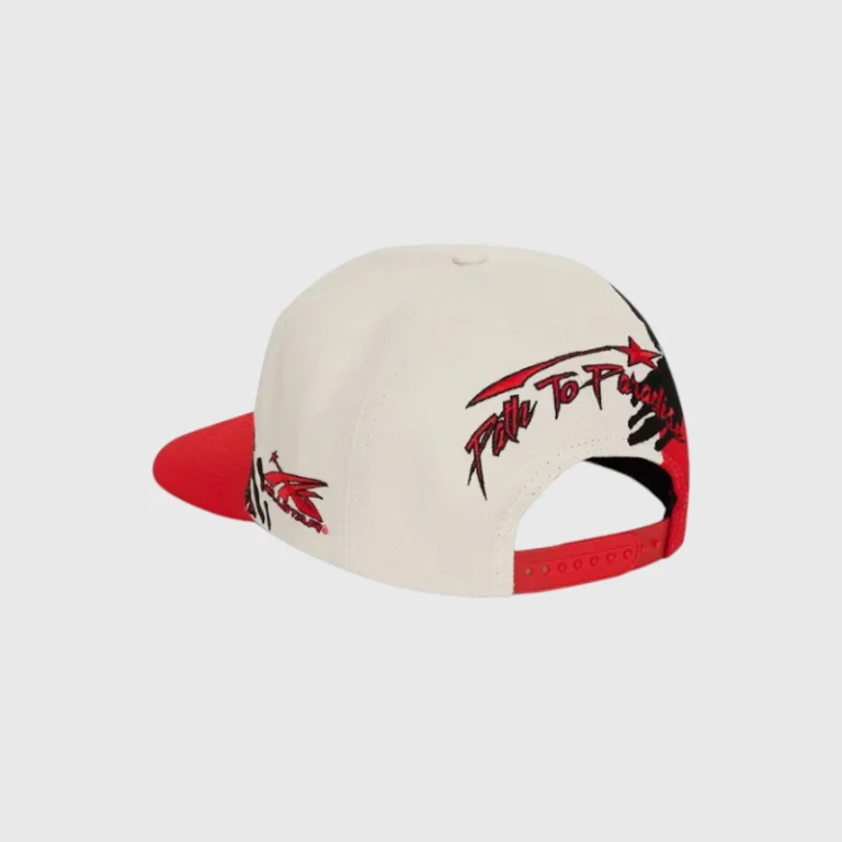 Hellstar Paintbrush Snapback Hat in Black and Red with embroidered artistic graphics and an adjustable snapback closure.